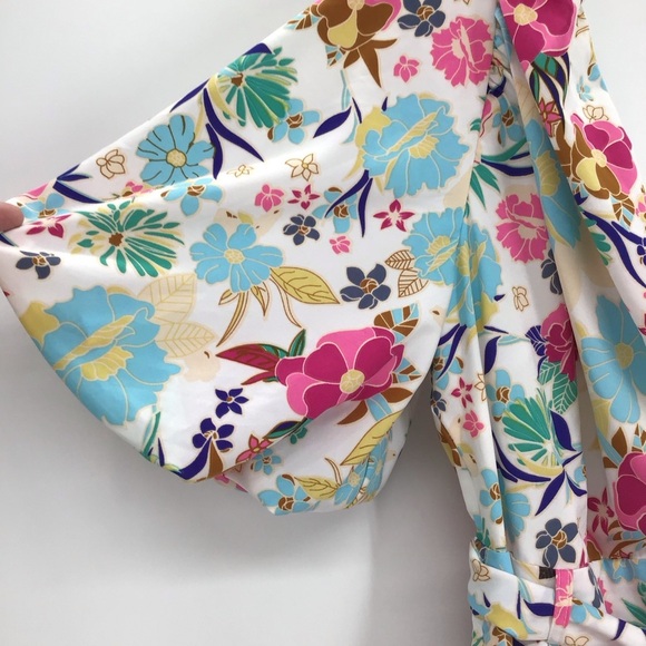 ENTRO Floral One Shoulder Bubble Sleeve Romper Summer Beach Casual Size L - Picture 4 of 8